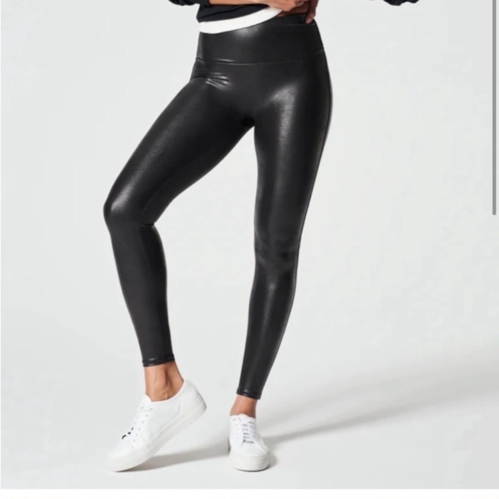 SPANX Black Faux Leather Leggings Size XL